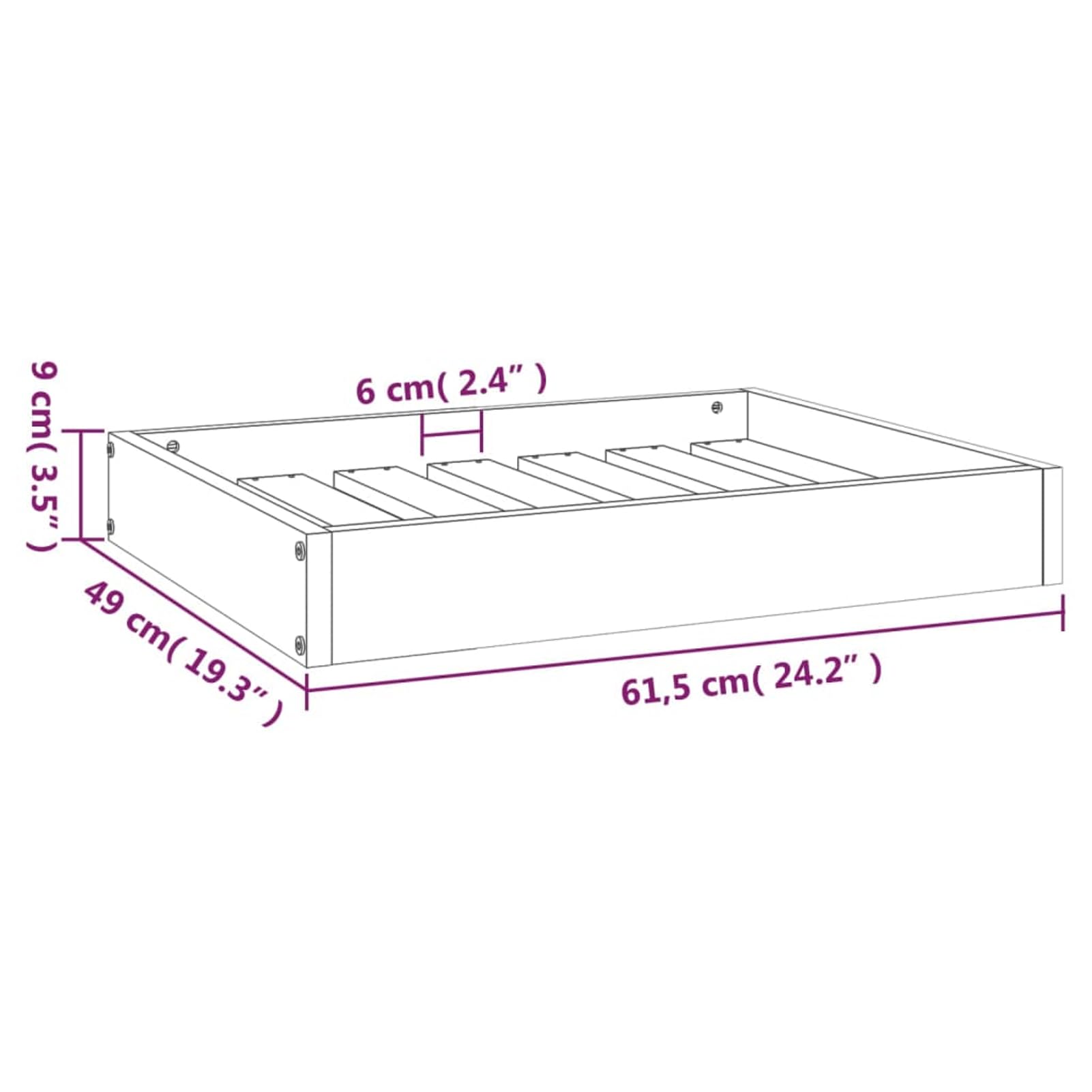 Legowisko dla psa drewno sosnowe 61,5 x 49 x 9 cm, masywne, nieobrobione | Lite drewno sosnowe, stabilna rama drewniana, prostokątny design do minimalistycznych pomieszczeń mieszkalnych