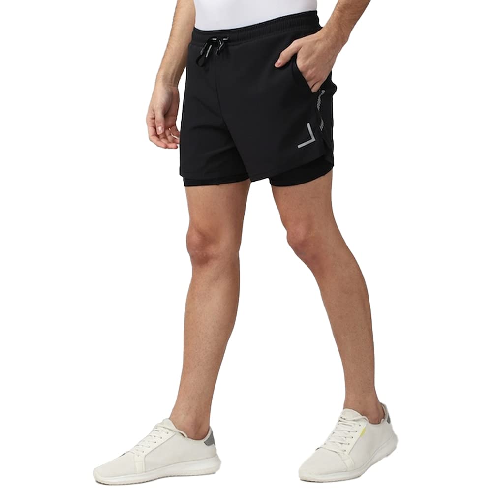 Van Heusen Men Black Solid Casual Shorts 1