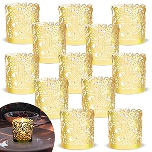 LOVEINUSA 48pcs Votive Candles Holders Wraps, Gold Tea Light Candle Fairy Home Decoration (No Bottom)