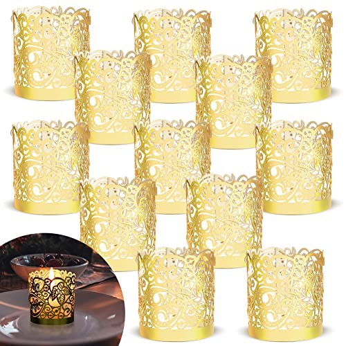 LOVEINUSA 48pcs Votive Candles Holders Wraps, Gold Tea Light Candle Fairy Home Decoration (No Bottom)
