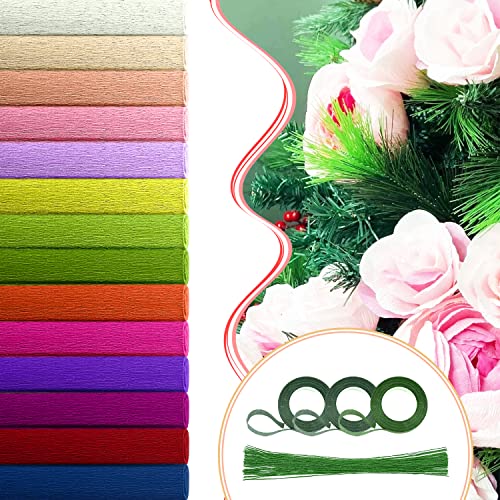 Crepe Paper Roll 14 Rolls Wide Crepe Paper Streamers 10 Inch X 8 Feet Artificial Floral Arrangements Diy Flower Making Kits Green Floral Tape And Wire For Wedding Festival Party Decorations #TOP5