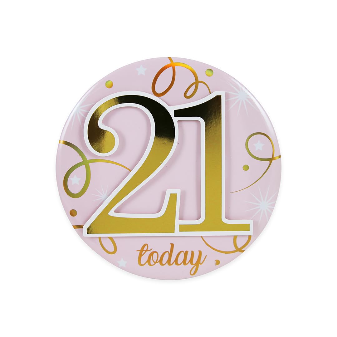 Glamorous Pink & Gold 21st Birthday Badge – 15cm Metal Party Pin for Girls' Milestone Celebration