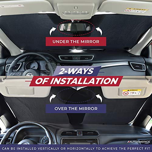 Autoamerics Windshield Sun Shade 2-Piece Foldable Car Front Window Sunshade for Full Size SUV Truck Tesla - Auto Sun Blocker Visor Protector Blocks Max UV Rays and Keeps Your Vehicle Cool - (X-Large)