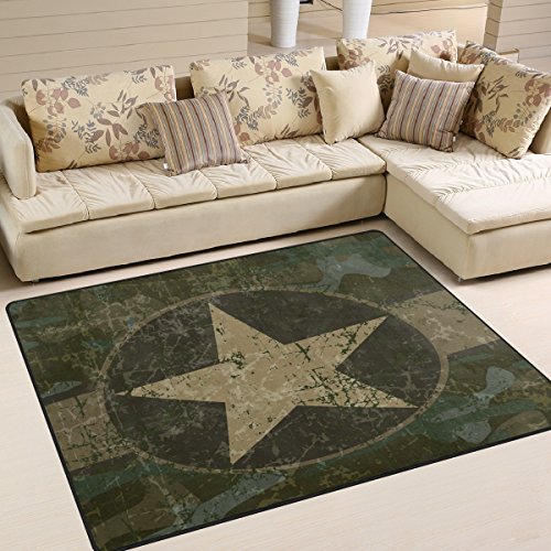 Use7 Vintage Militär Camouflage Star Area Teppich für Wohnzimmer Schlafzimmer 160 cm x 122 cm