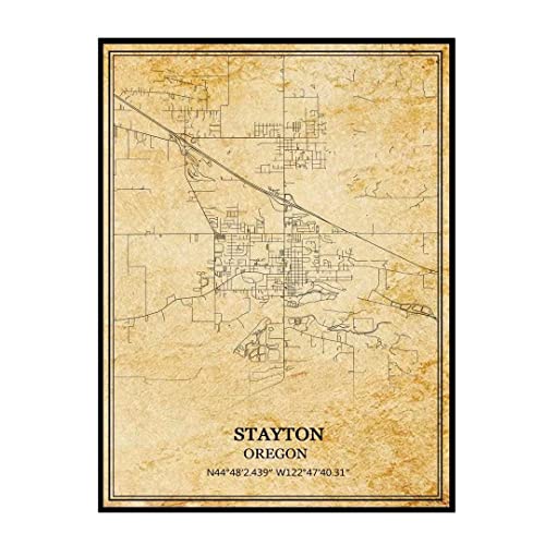 TANOKCRS Stayton Oregon USA America Wall Art Vintage Print Poster Map Artwork Travel Souvenir Gift Home Decor 9x11 Inches Unframed