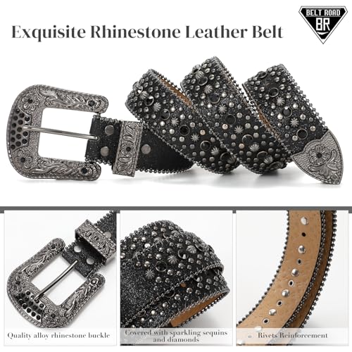 Rhinestone Belt Goth Bling Belts for Women and Men Western Cowboy Cowgirl Belts for Jeans, Halloween Belt3