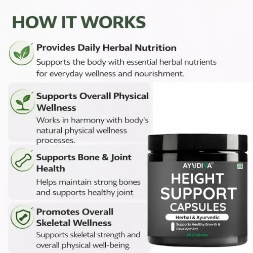 Image of Height Support Capsules | Ayurvedic & Herbal | Supports Healthy Growth & Body Development | 60 Veg Capsules
