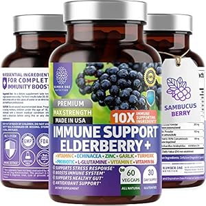 Premium 10 in 1 Immune Support Supplement [10 Potent Ingredients] with Elderberry, Vitamin C, Echinacea, Zinc and Probiotic for Immune Support, Gut Health and Better Digestion, 60 Veg Caps