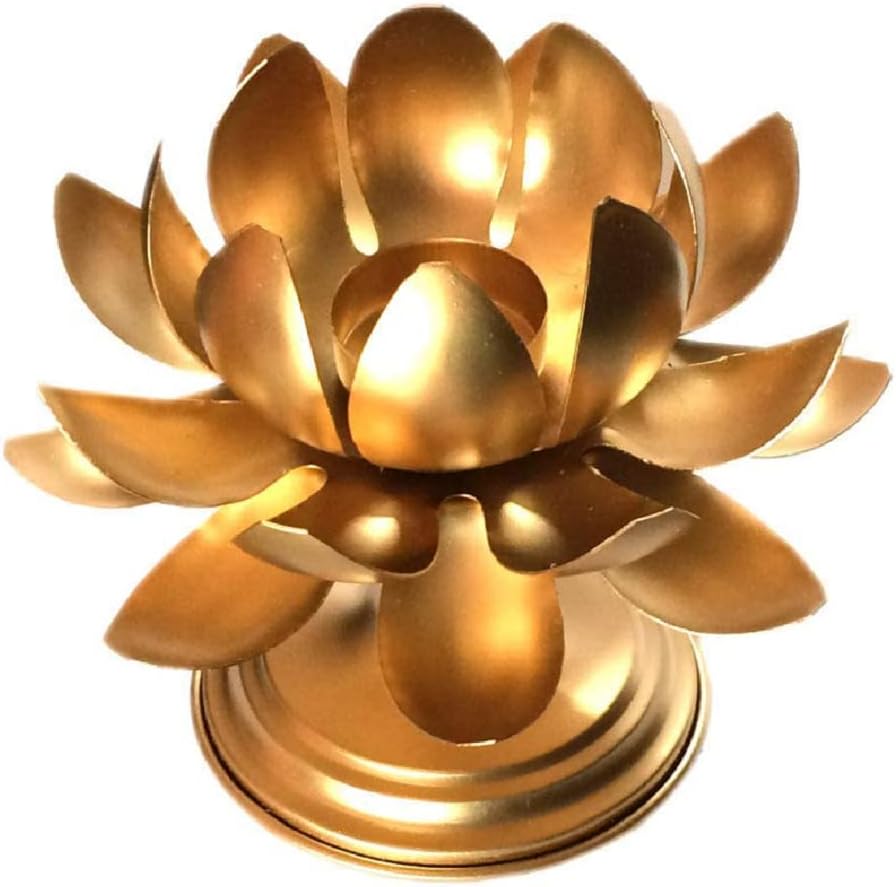 HYK Metal Tea Light Candle Holder for Diwali - Home Decor - Gifting - || (Lotus Shape Candle Holder Without Glass - Pack of 1)