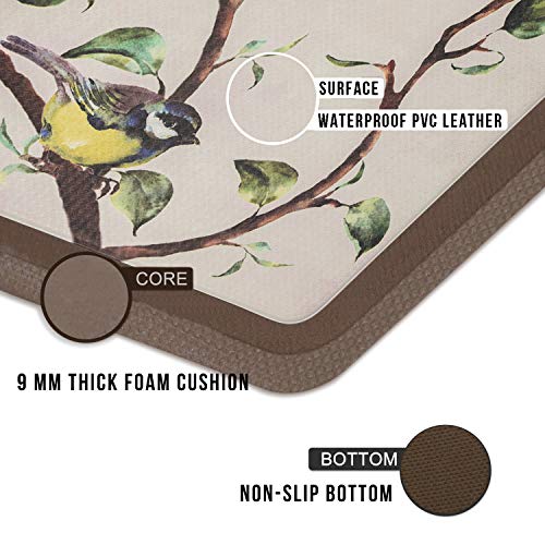 Farmhouse Kitchen Mats Cushioned Anti-Fatigue Comfort Mat for Home & Office Ergonomically Engineered Memory Foam Kitchen Rug Waterproof Non-Skid, 47\" by 18\",Birds
