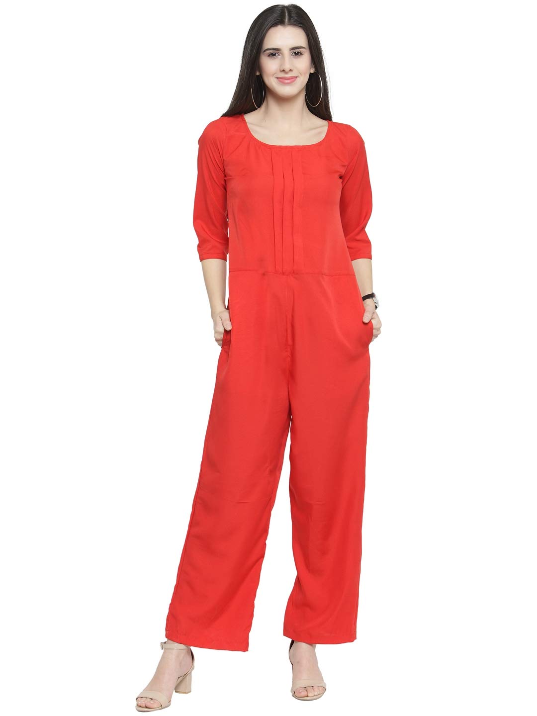 sayesha Red Solid American Crepe Jumpsuit-picture-6