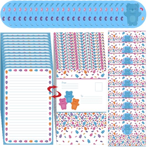 Gueevin 50 Pcs Camp Stationery Papers with Sweet Bears Stickers Camp Fold over Stationary Fold and Send Note Cards All-in-one Envelope Note Cards Summer Camps Essentials for Letter Writing Campers