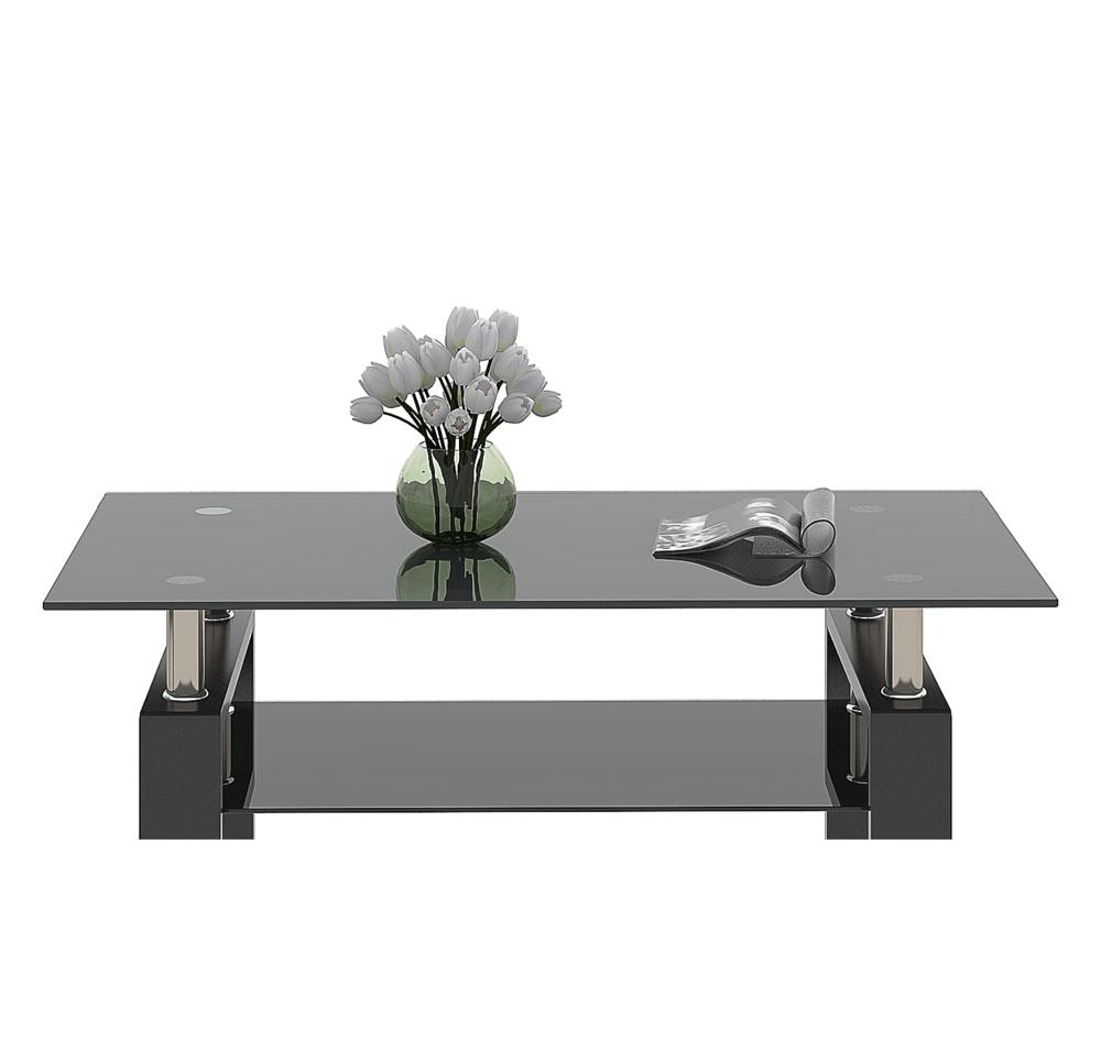 Amazon.com: ODUSE-DAILY 2-Layer All Black Glass Coffee Tables for