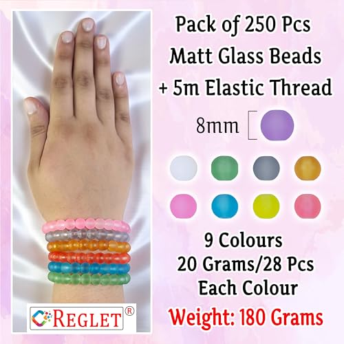 Image of 250 Pcs Matt Glass Beads for Jewellery Making Kit - Glass Beads for Bracelet Making Kit - Bead Craft - 8mm