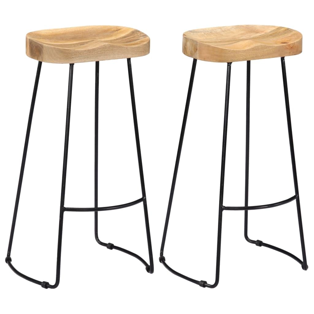 vidaXL Juego de 2 taburetes de bar de madera maciza de mango para comedor, cocina, muebles de bistró, asientos de mostrador, asientos de madera de estilo vintage