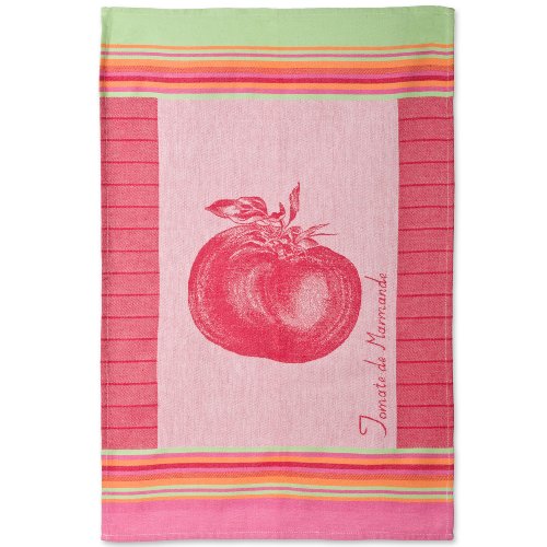 Coucke French Jacquard Cotton Kitchen Dish Towel Produce Collection, Tomato PJ Pattern, 19 by 29-Inch, Scarlet