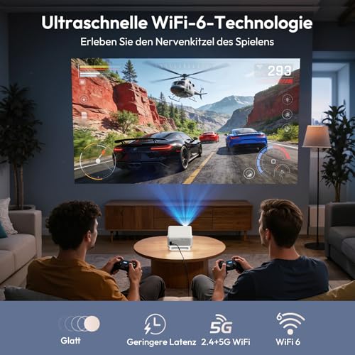 Xgody A1 Smart Beamer Heimkino Projector, Unterstützt 4K 1080P Projektor mit WiFi 6 und Bluetooth 5.4, Autofokus & Auto Trapezkorrektur, 180°Drehung Kompatibel mit HDMI/Laptop/Android/iPhone