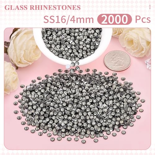 Image of 2000PCS SS16 /4mm Crystal Glass Rhinestones for Bedazzling (Black Diamond) | Flatback Rhinestones for Crafting DIY Nail Art Makeup Decoration, Gems Diomand Charms for Tumbler Shoes Clothing Mug