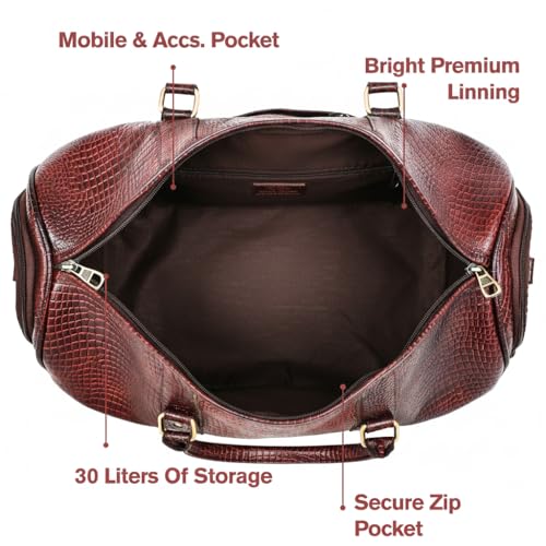 Image of Genuine Leather Premium Travel Duffel Bag Luggage for Sports Gym Stylish 35 Liter Tour Bag for Men and Women-Carry on 20 Inch Weekender Luggage Overnight Bags for Men, Medium (Brown, Medium)