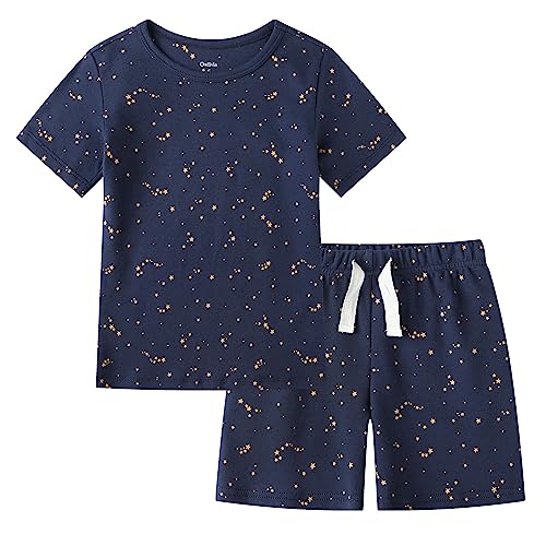Owlivia Kids Pjs Set, Boys Girls Summer Short-Sleeve Sleepwear, 100% organic cotton Toddler Pajamas(12-24 Months, Short Starry Sky)