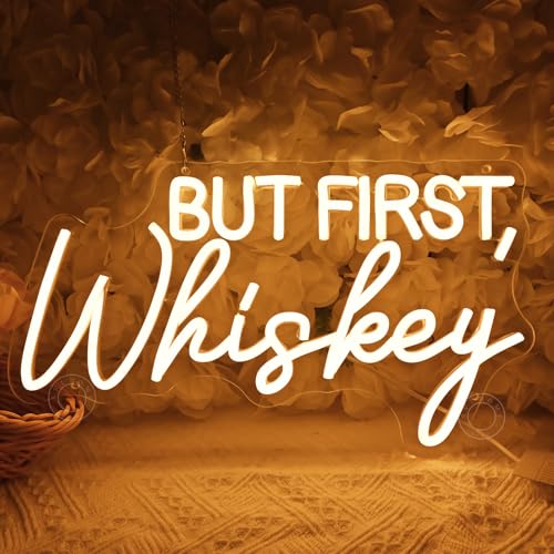 Image of SYLHOME But First Whiskey Led Neon Light Sign Home Bar Home Bedroom Pub Wall Sign Decor Wedding Birthday Christmas Party Backdrop 15.75 inch X 8.82 inch USB