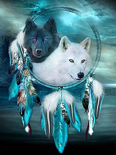 Zeyevan DIY Diamond Painting Lobo Por Número Kit, 5D Punto De Cruz Diamante Pintura Animal Bordado Artes Kit De Punto De Cruz Para Decoración De La Pared Del Hogar 30x40 cm Cover
