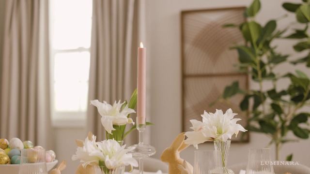 Image of Luminara Flameless Candle Taper (1 inch x 9.5 inch) Melted Top Real Wax Unscented Remote Ready Timer (Dusky Rose)
