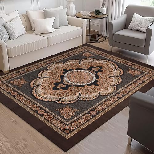 Image of Cotton Bolls Textiles Rugs for Living Room 5x7 Feet Large Size | Lightweight Foldable Carpet for Bedroom & Hall | Easy to Handle During Daily Cleaning | Travel Friendly Printed Rug | Brown