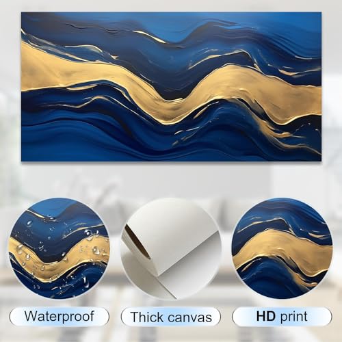 Tableau bleu et or chic avec texture dorée en relief JGGXHM art moderne - 6