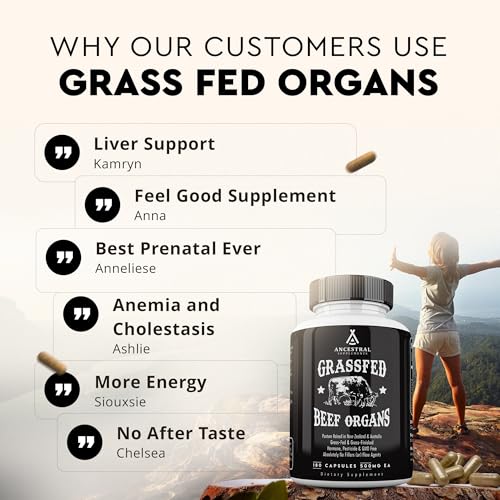 Image of Ancestral Supplements Grass Fed Beef Organ Supplement, Supports Whole Body Wellness with Proprietary Blend of Liver, Heart, Kidney, Pancreas, Spleen, Freeze-Dried Beef, Non-GMO, 180 Capsules