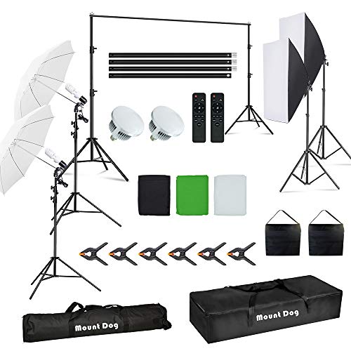 [Upgraded Led Bulb] Mountdog Photography Lighting Kit, 6.6X 10Ft Backdrop Stand System And 900W 6400K Led Bulbs Softbox And Umbrellas Continuous Lighting Kit For Photo Video Shooting #TOP6