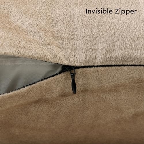 Image of Encasa XO Velvet Throw Pillow Covers 16x16 in (40x40 cm) - Beige - No Inserts, Pack of 2 Cases | Solid Plain Dyed Soft & Smooth, Square Decorative Cushion Covers for Living & Bedroom