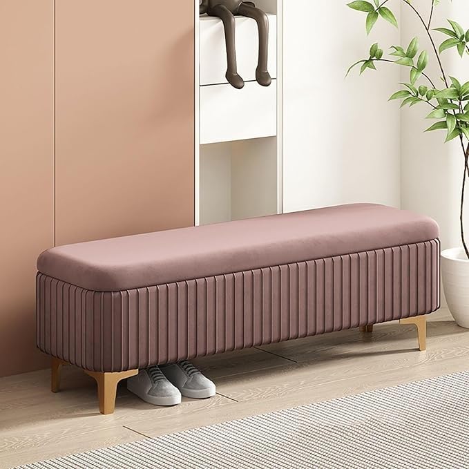 LEGACY OF COMFORT Qwen Velvet Upholstered Flip Top Storage Bench 2 Seater Sofa Upholstered Ottoman Bench with Storage for Living Room, Bedroom (Brown)-image-41