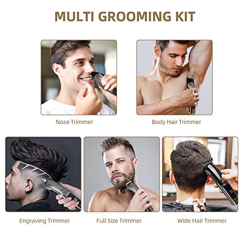 Clippers for Hair Cutting,MANLI 11 in 1 Hair Cutting Kit Cordless Hair Clippers Waterproof Beard Trimmer Grooming Kit with LCD Display, Stand Base, Body Trimmer for Beard Nose Hair USB Rechargeable - Thumbnail 4