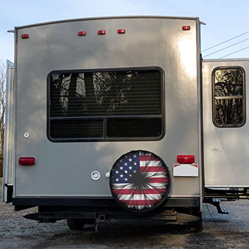 Image of USA Flag On Abstract Flower Spare Tire Cover Dust-Proof Wheel Tire Cover Fit Trailer, RV, SUV and Many Vehicle 15 Inch