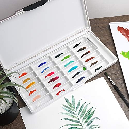 Paul Rubens Watercolor Palette, 24 Wells with 2 Types Paint Tray for Paints Storage and Mixing Colors, Large and Deep, Suitable for Watercolor, Acrylic, Gouache, Oil Paint (Pink)