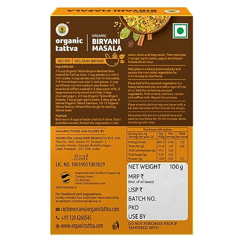 Image of Organic Tattva, Organic Biryani Masala Powder 100 Gram | Rich in Flavour and No Artificial Additives
