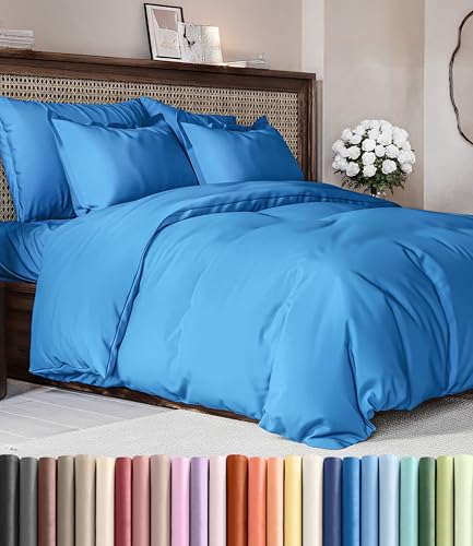 Image of Duvet Cover King Size Set - Extra Soft King Duvet Cover 104 inch x 90 inch with 2 Pillow Shams for Women, Men, Kids & Teens - Hotel Luxury with Zipper Closures & Ties - Comfy, Cozy & Breathable (Royal Blue)