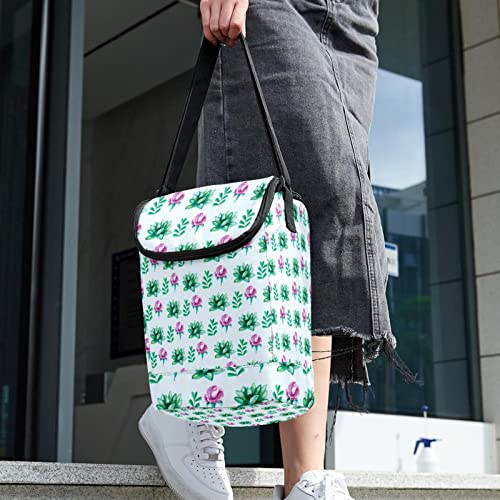 Lonchera grande verde floral con correa de hombro ajustable 6