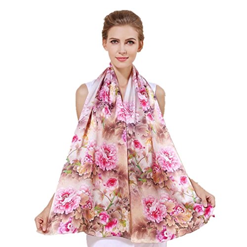 Women's 100% Charmeuse Mulberry Silk Long Scarf For Gift Hair Ladies Shawls Floral And Butterfly Scarves