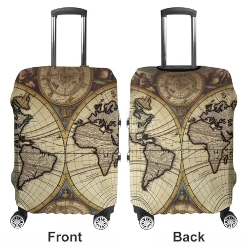 Ancient Map World Globe Luggage Cover, Elastic Luggage Protector Fits 19-32in Suitcases, Washable & Anti-Scratch Suitcase Cover for Men Women S3