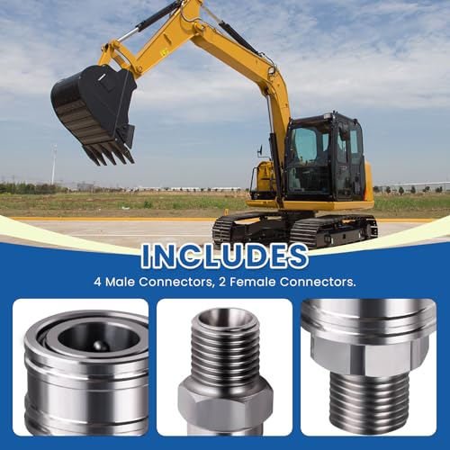 Image of M16-M14 Hydraulic Attachment Quick Fittings (Straight Through Unvalved Coupler) Compatible with Mini Excavator Hydraulic (4 Male and 2 Female Connector)