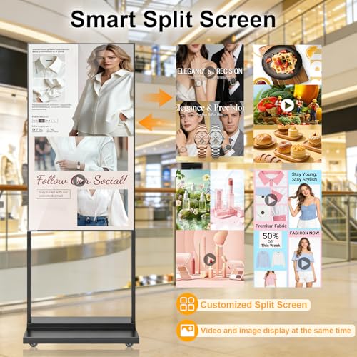 Image of 55 inch 4K Inch Floor Standing Digital Signage, 1000nits High Brightness Advertising Display, Digital Signage with CMS /U-Disk Plug&Play, Split Screen, 7 /24 Timer Switch,HDMI /USB /WiFi /Android OS
