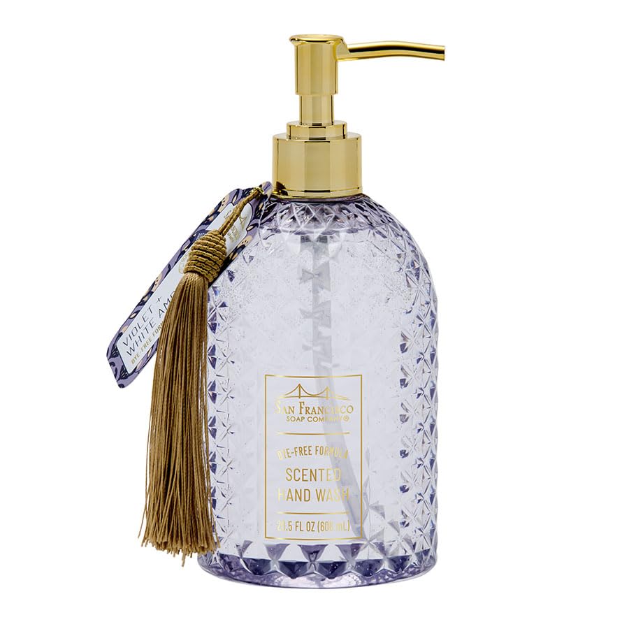 San Francisco Soap Company Tassel Hand Soap - Violet & White Amber | 20.5 Fl Oz | All Natural Decorative Hand Soap | Gentle & Hydrating