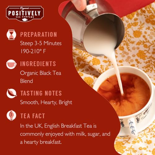 Image of Organic Positively Tea Company, English Breakfast Black Tea Bags, 100 Count, Eco-Friendly Tea Bags, Non-GMO