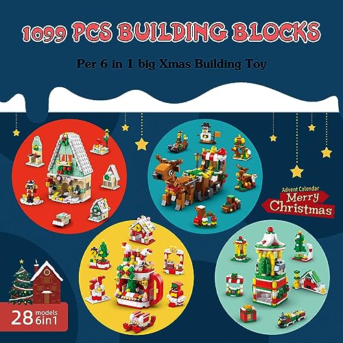 Image of 2023 Christmas Advent Calendar for Kids, 1099 PCS Building Blocks 24 Days Countdown Calendar Toys for Kids, Per 6 in 1 Big Christmas Building Toys, Perfect Christmas Gifts Idea for Boys & Girls