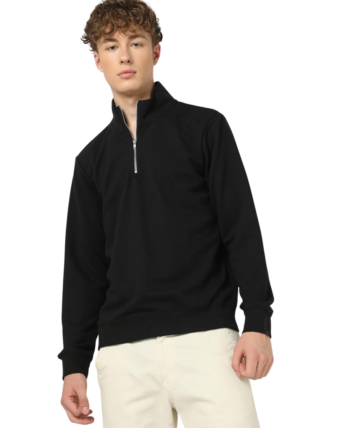 treasure look Men's Half Zipper Sweatshirt Fleece Fabric Warm Winter Pullover for Boys Casual Slim Fit Outerwear Stylish Quarter Zip Jumper-picture-46