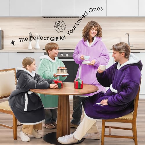 JOYWOO Purple Wearable Blanket Hoodie,Oversized Cat Lovers Sweatshirt Blanket for Adult & Teens,Birthday Gifts for Women Men Mom Girl Boys,Cozy Sherpa Blanket Giant Pocket Gifts,Dark Purple Small