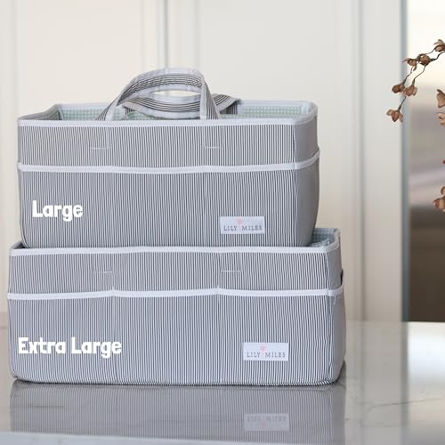 Image of Lily Miles Baby Diaper Caddy - Organizer Tote Bag for Infant Boy or Girl - Baby Shower Basket - Nursery Must Haves - Registry Favorites - Newborn Caddie Car - Gray /Gray, Extra Large