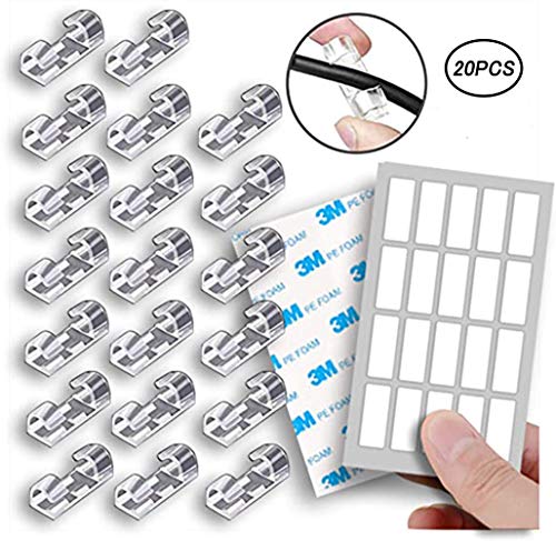 DAMIGRAM 20x Organizador de Cables con Adhesivo Clips de Cables para Cable de USB TV Cargador Audio Abrazadera de Alambre para Mesa Coche Oficina Casa Organizador de Cables con Adhesivo (transparente)